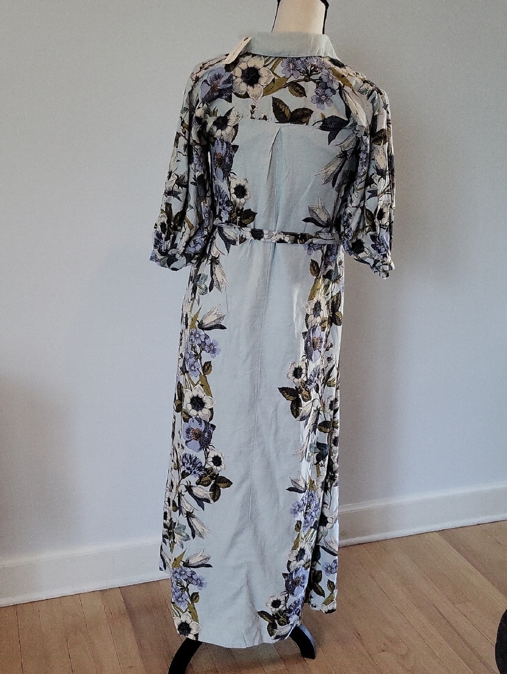 Anthropologie Light Blue Floral Maxi Dress with Tie Waist - Picture 5 of 7